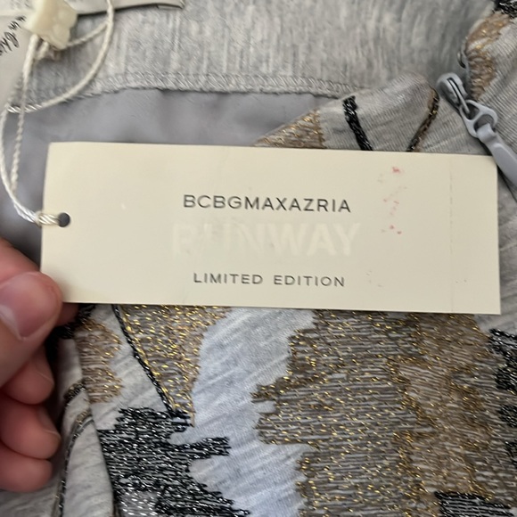 NWT BCBG MaxAzria Runway Rebekka Gray Abstract Leaf Metallic Print Midi Skirt 0 - Picture 13 of 16